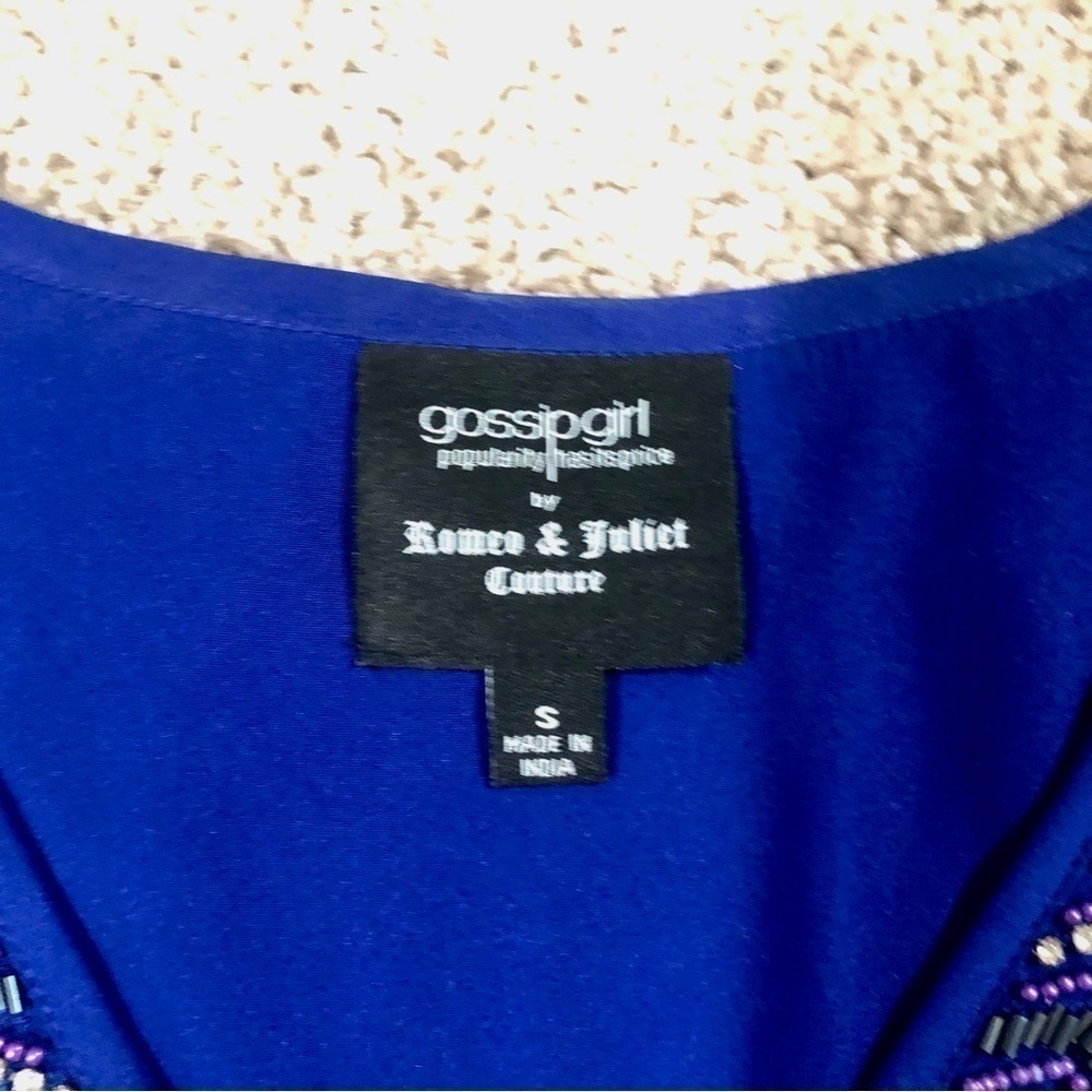 Romeo & Juliet Couture Gossip Girl Beaded Blue Cold Shoulder Top Small - Picture 2 of 8
